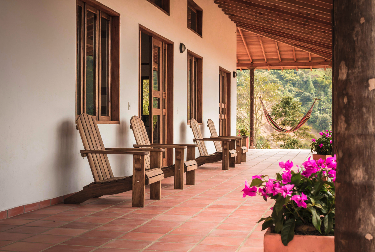 The main patio at Finca Mariposa